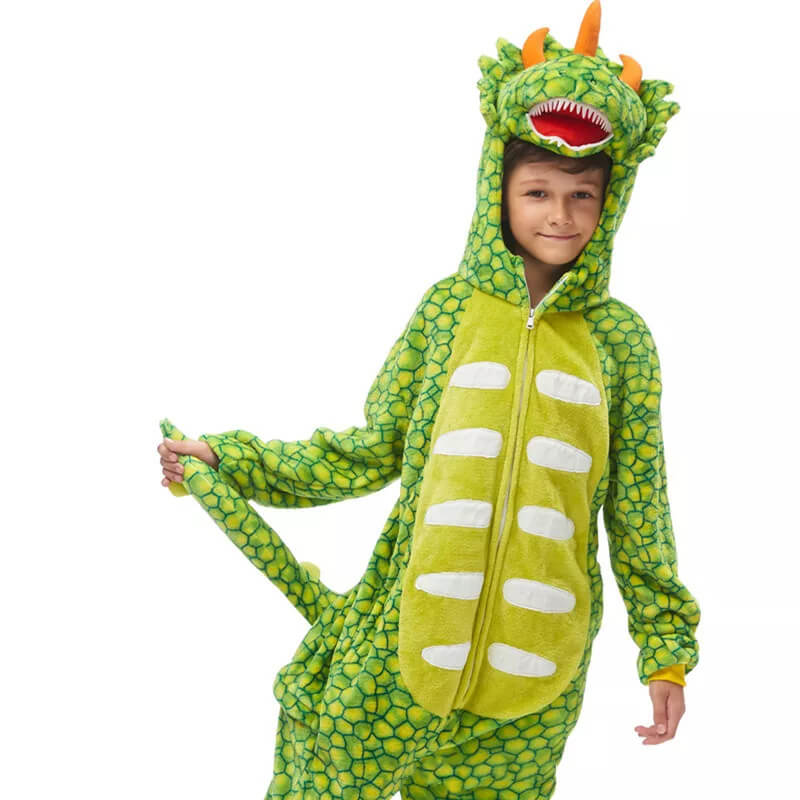 Family Matching Dinosaur Costume Triceratops Hooded Outfit Furry Dinosaur Onesie for Adults Kids