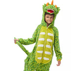 Family Matching Dinosaur Costume Triceratops Hooded Outfit Furry Dinosaur Onesie for Adults Kids