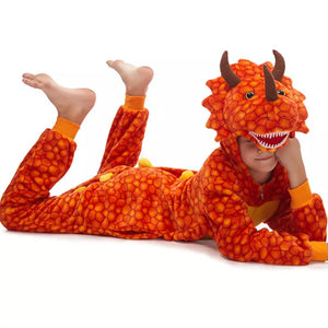 Family Matching Dinosaur Costume Triceratops Hooded Outfit Furry Dinosaur Onesie for Adults Kids