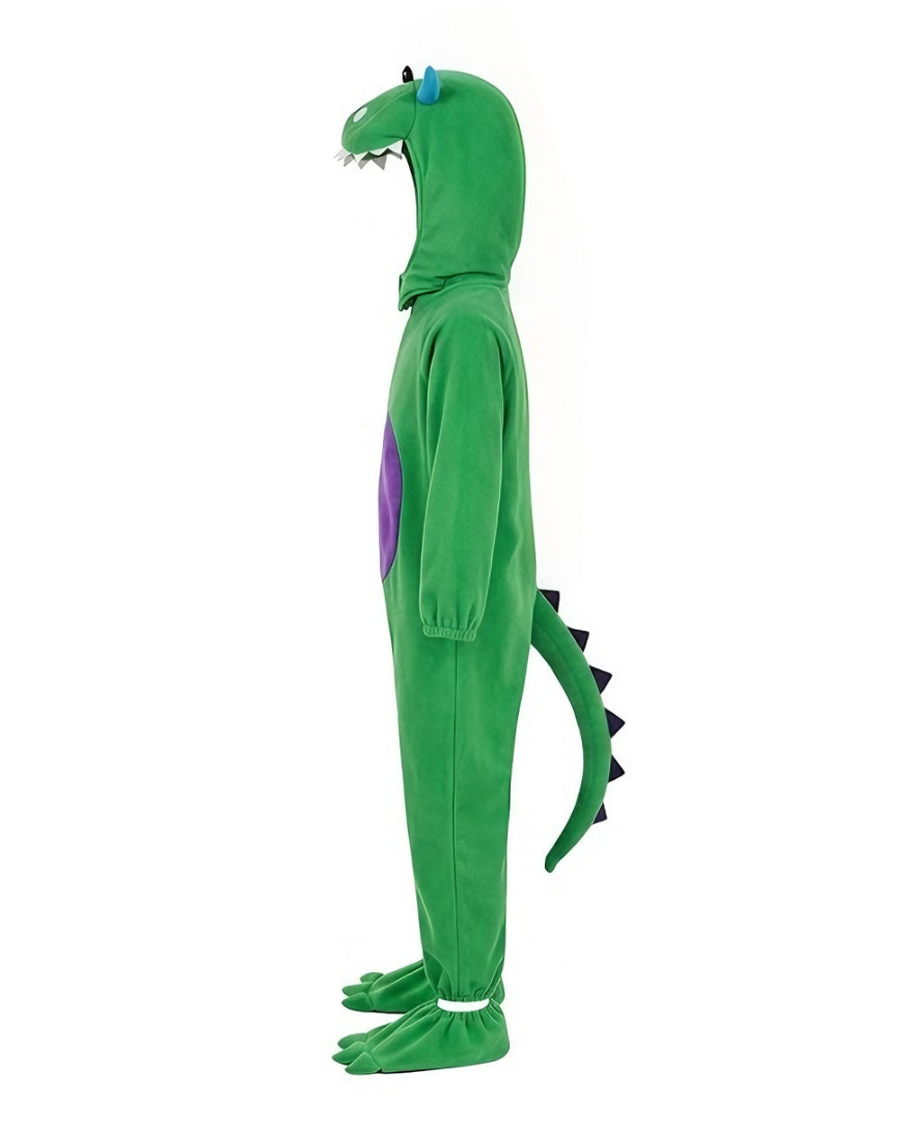 Kids Dinosaur Costume Unisex Green Fleece Jumpsuit with Foot Covers Dino Egg and Helmet for Dress Up Party