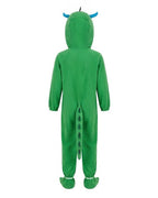 Kids Dinosaur Costume Unisex Green Fleece Jumpsuit with Foot Covers Dino Egg and Helmet for Dress Up Party