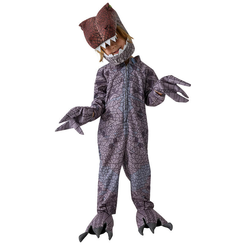 Kids Dinosaur Costume Spinosaurus Onesie Helmet Gloves and Foot Covers 4pcs Set Realistic Dino Outfit for Halloween Party