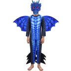 Kids Dinosaur Costume T-rex Jumpsuit Dragon Wings Dinosaur Latex Rubber Mask 3pcs Set for Fancy Cosplay 3T-10