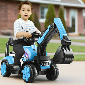 6V Electric Excavator Kids Ride-on Pedal Tractor With Power Digger & Music Sounds