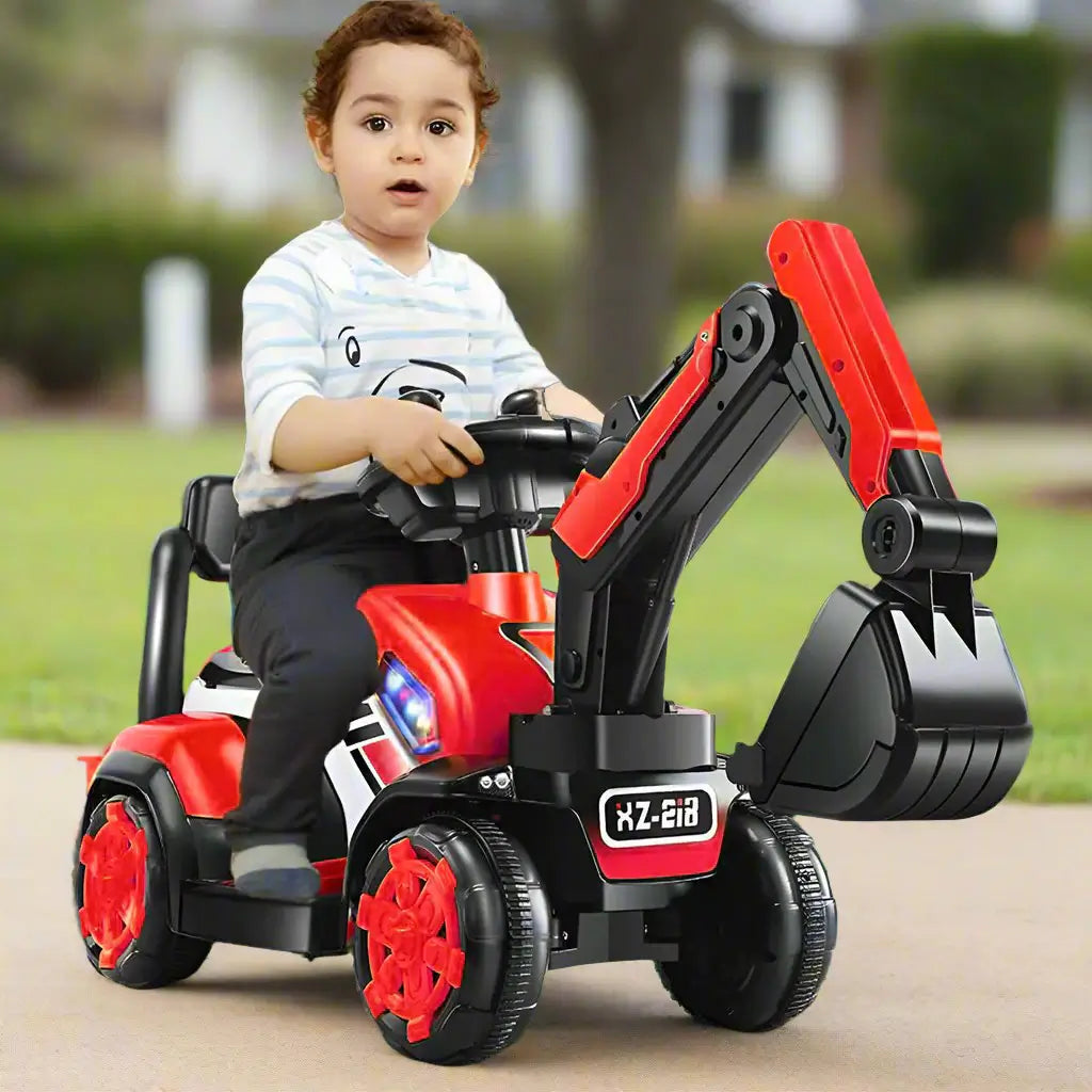 6V Electric Excavator Kids Ride-on Pedal Tractor With Power Digger & Music Sounds