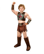 Prince Muscle Costume Brown Universe Hero Jumpsuit with Vest Loin Cloth Arm Guards for Boy Men Cosplay Party