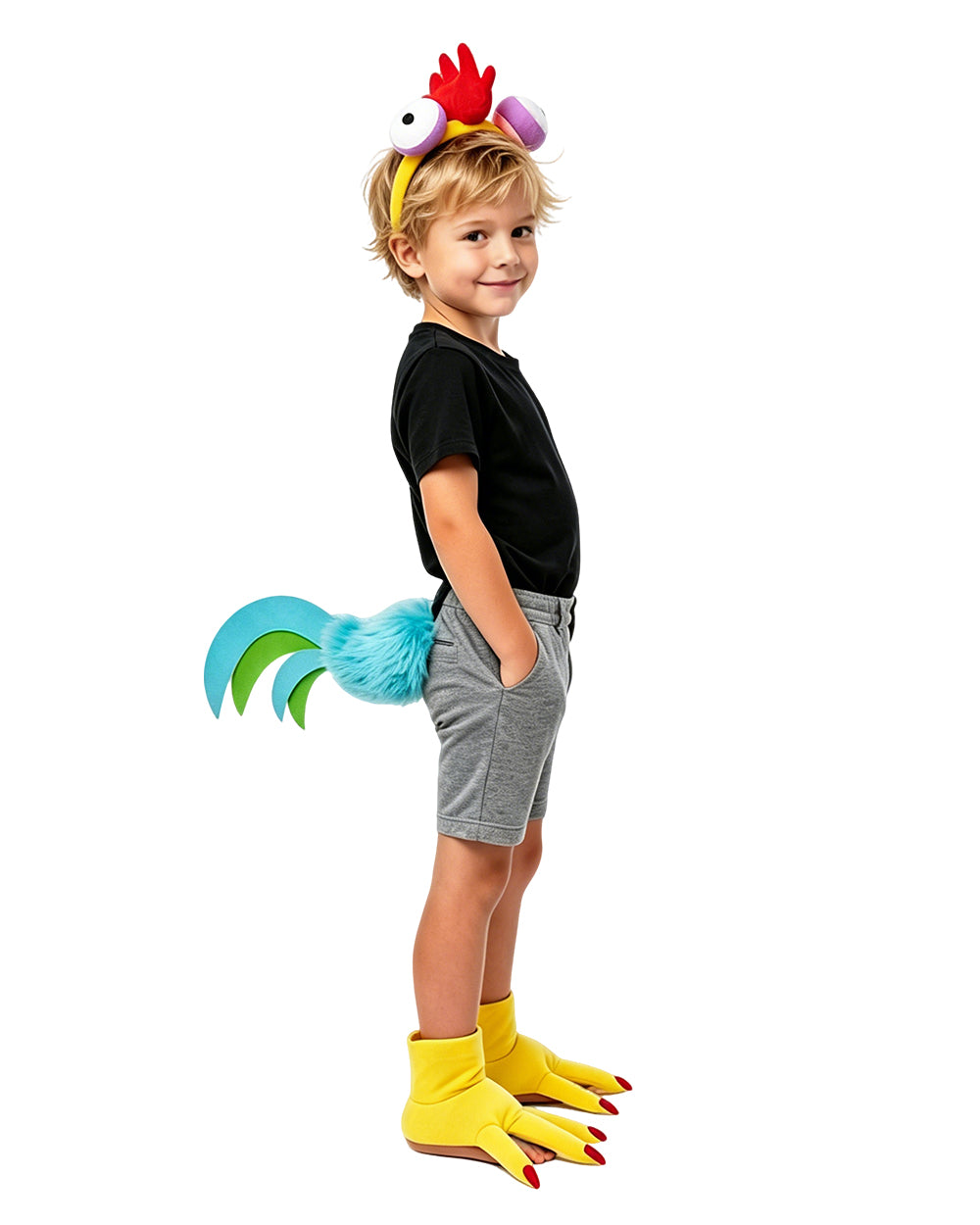 Toddler Kids Hei Hei Costume Unisex Little Rooster Cosplay Headband Tail and Feet Suit for Themed Party 3T-12Y