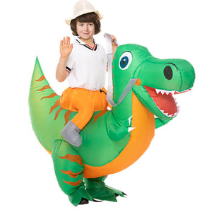 Kids Inflatable Dinosaur Costume Riding Blow Up Dino Costume Funny Halloween Cosplay Outfit for Dress Up