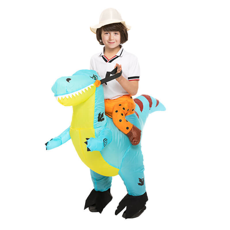 Kids Inflatable Dinosaur Costume Riding Blow Up Dino Costume Funny Halloween Cosplay Outfit for Dress Up