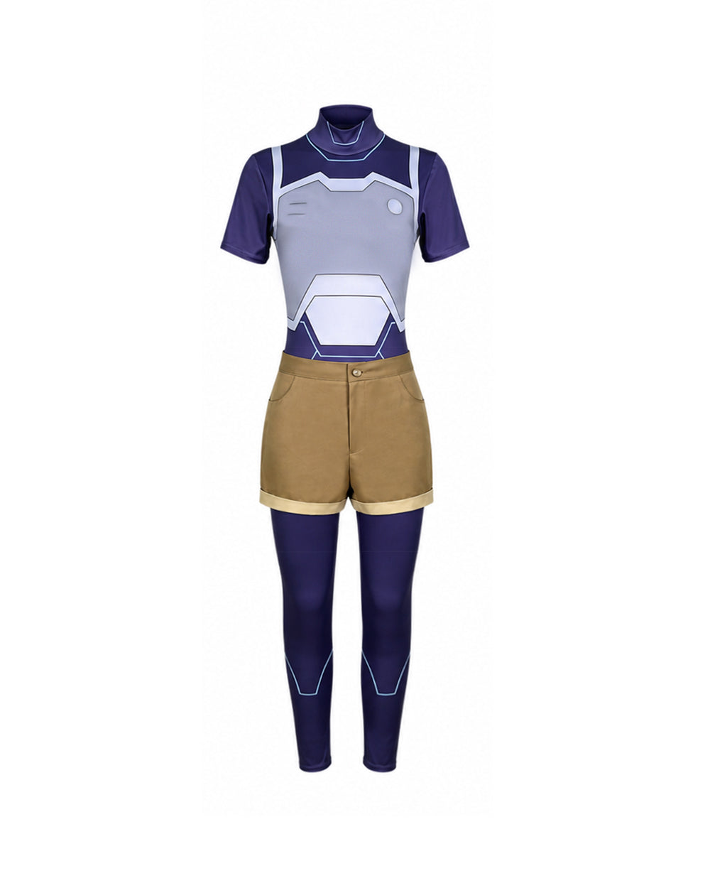 Girls High-Tech Warrior Costume Blue Jumpsuit and Shorts Set for Cosplay Party