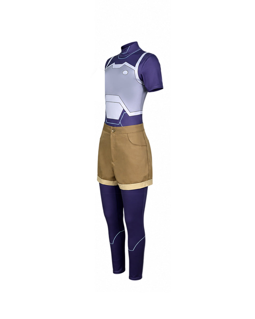 Girls High-Tech Warrior Costume Blue Jumpsuit and Shorts Set for Cosplay Party