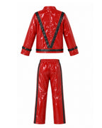 Kids Pop King Outfit Red PU Leather Jacket and Pants 2pcs Suit for Halloween Cosplay