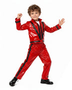 Kids Pop King Outfit Red PU Leather Jacket and Pants 2pcs Suit for Halloween Cosplay