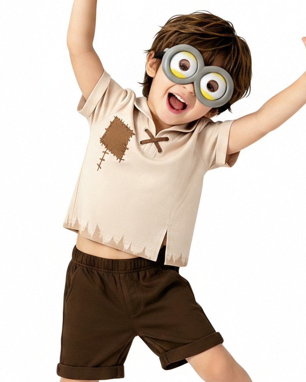 Kids 1920s Retro Yellow Monster Henry Outfit James Shirt Shorts and Goggles for Dress Up Party