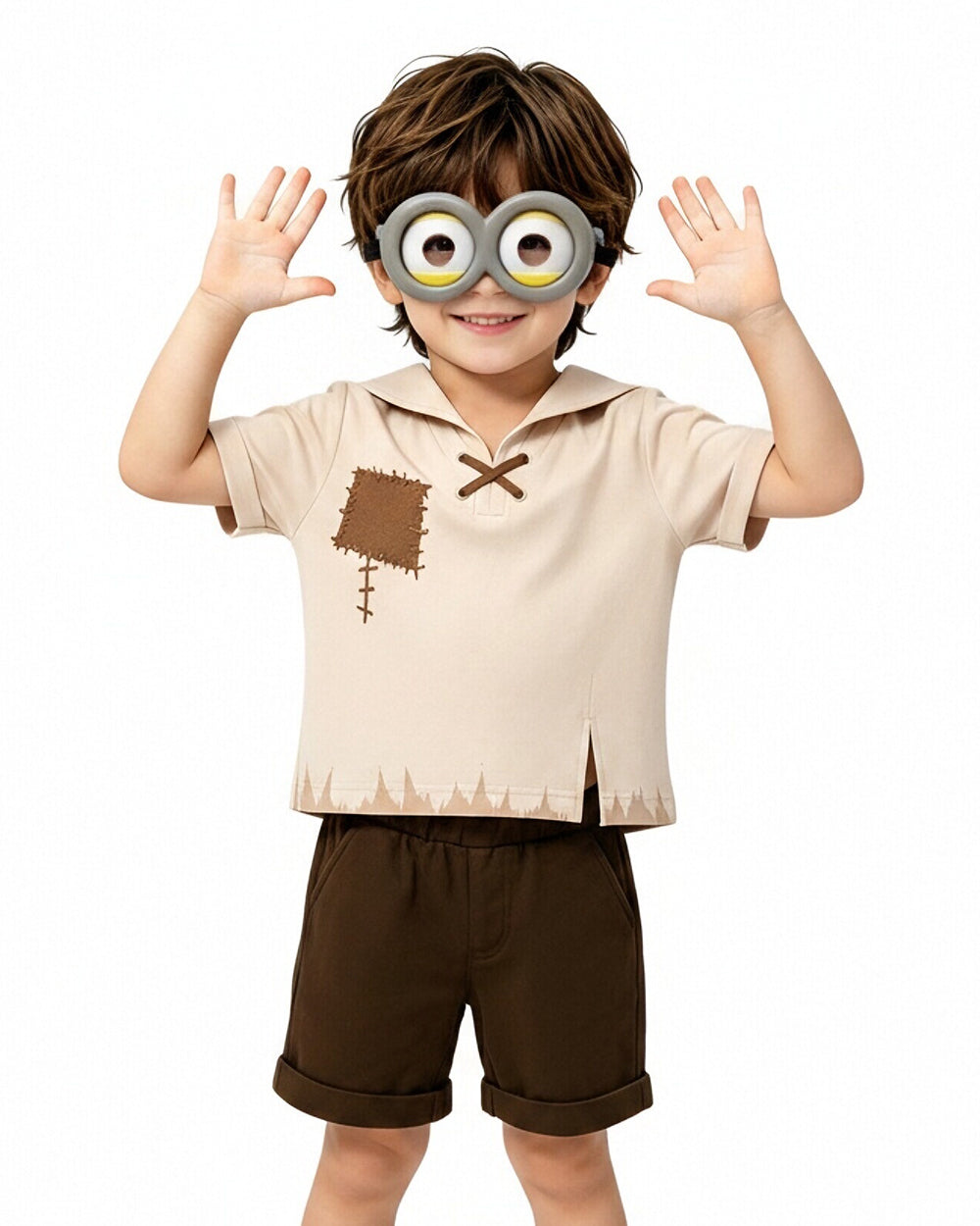 Kids 1920s Retro Yellow Monster Henry Outfit James Shirt Shorts and Goggles for Dress Up Party