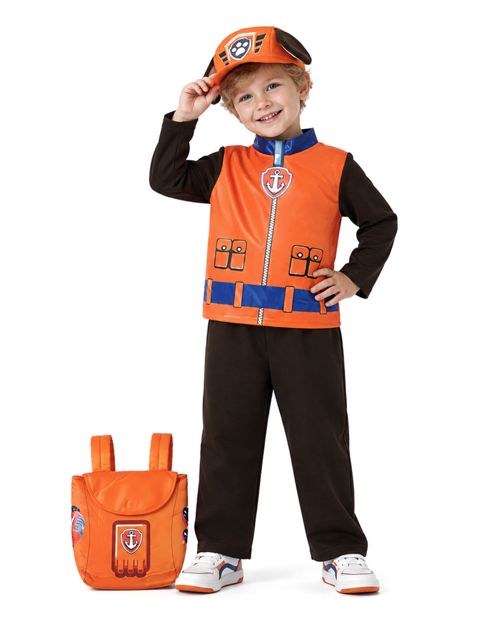 Kids Water Rescue Puppy Costume Orange Tops Pants Hat and Backpack 4pcs Set for Birthday Party