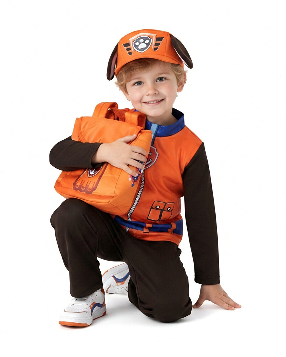 Kids Water Rescue Puppy Costume Orange Tops Pants Hat and Backpack 4pcs Set for Birthday Party