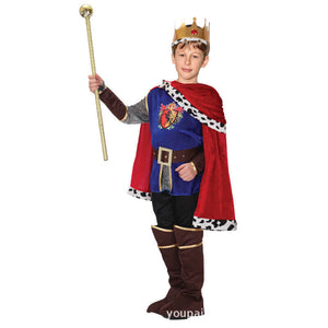 Kids Adult Prince/King Costume Charming Royal Outfit with Gold Crown for Halloween Dress Up