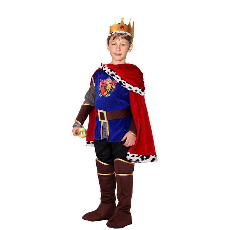 Kids Adult Prince/King Costume Charming Royal Outfit with Gold Crown for Halloween Dress Up