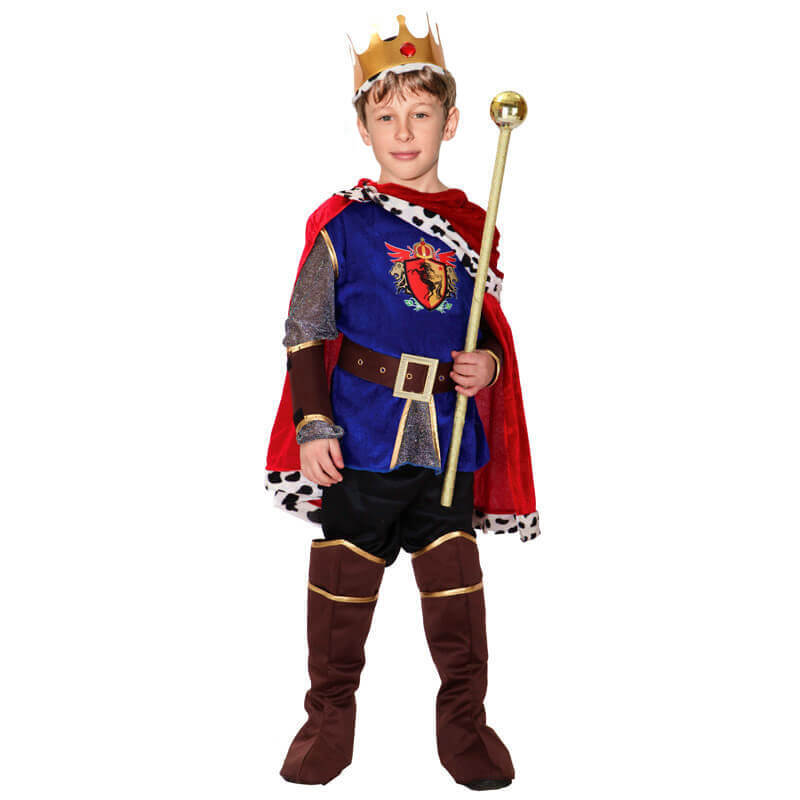 Kids Adult Prince/King Costume Charming Royal Outfit with Gold Crown for Halloween Dress Up