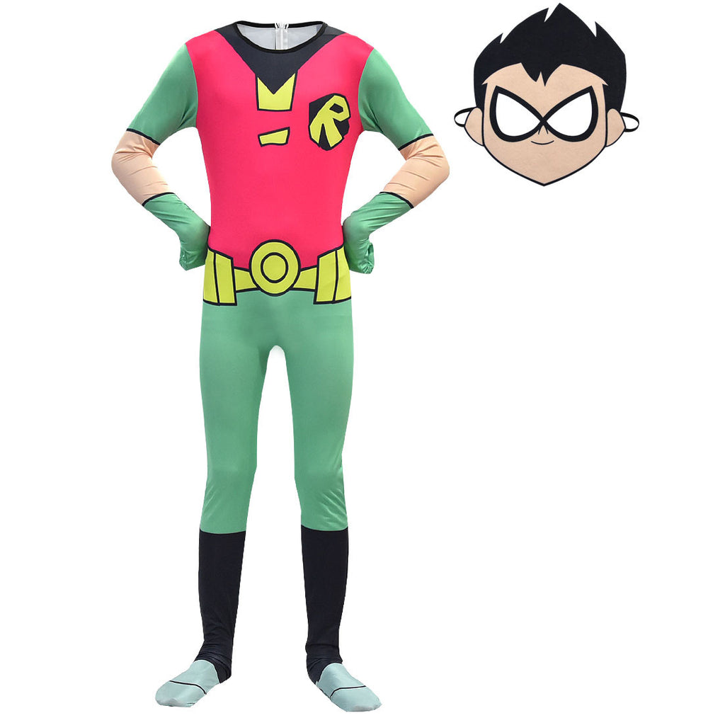 Boys Leader Outfit Superhero Costume Jumpsuit Cloak and Mask Suit for Theme Party
