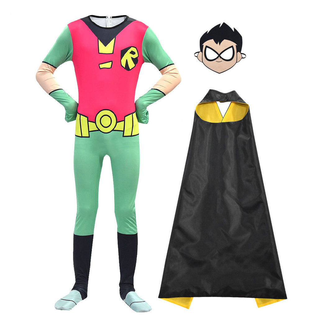 Boys Leader Outfit Superhero Costume Jumpsuit Cloak and Mask Suit for Theme Party