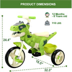 Kids Dino Tricycle Adjustable Ride-on Dinosaur Toy with Basket Music and Lights