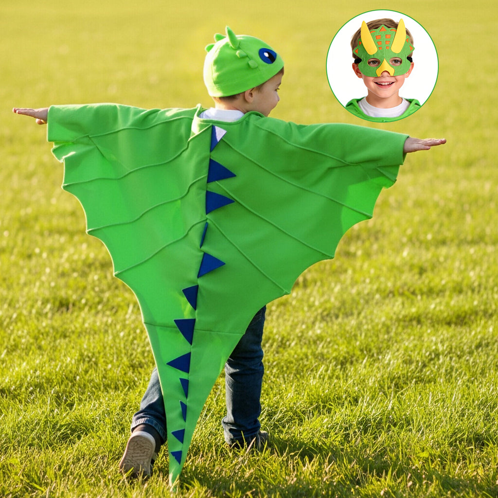 Kids Dragon Costume 3PCS Cloak Hat and Mask Dinosaur Cosplay Costume