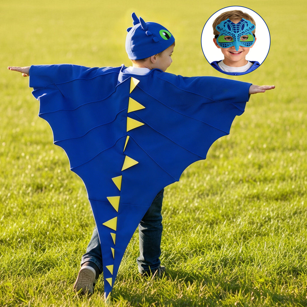 Kids Dragon Costume 3PCS Cloak Hat and Mask Dinosaur Cosplay Costume