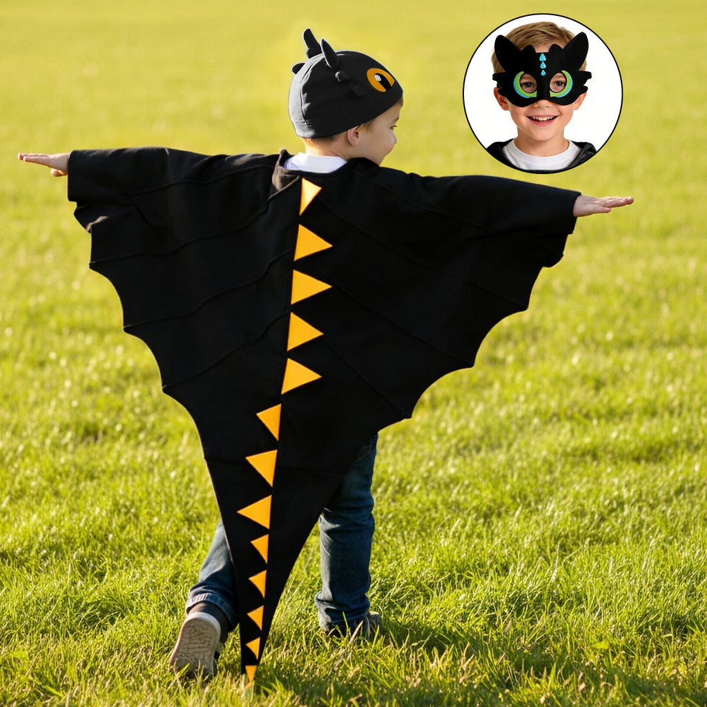 Kids Dragon Costume 3PCS Cloak Hat and Mask Dinosaur Cosplay Costume