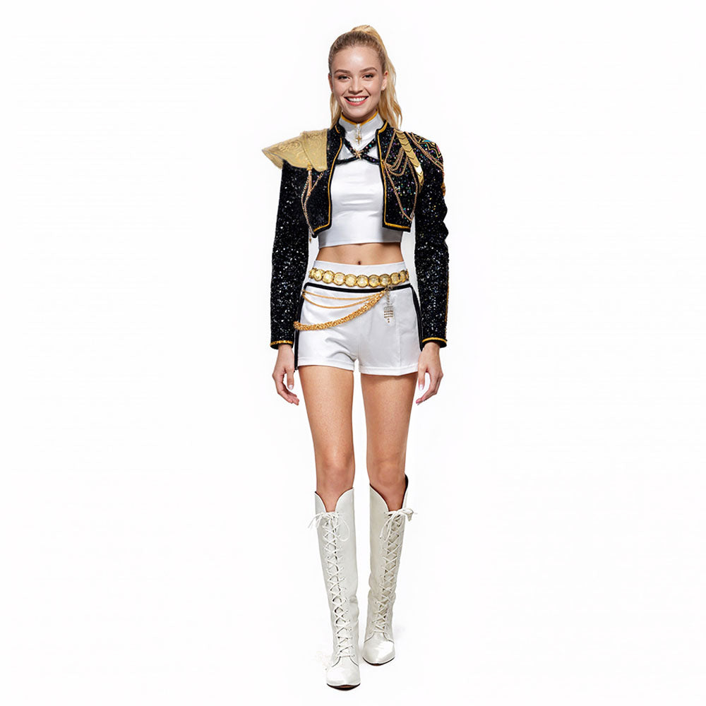 KPop Rumi Costume Golden Black White Dance Outfit Stage Performance Suit