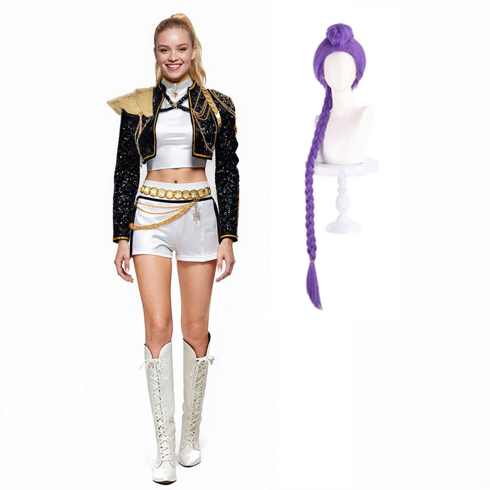KPop Rumi Costume Golden Black White Dance Outfit Stage Performance Suit