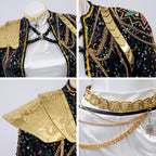 KPop Rumi Costume Golden Black White Dance Outfit Stage Performance Suit