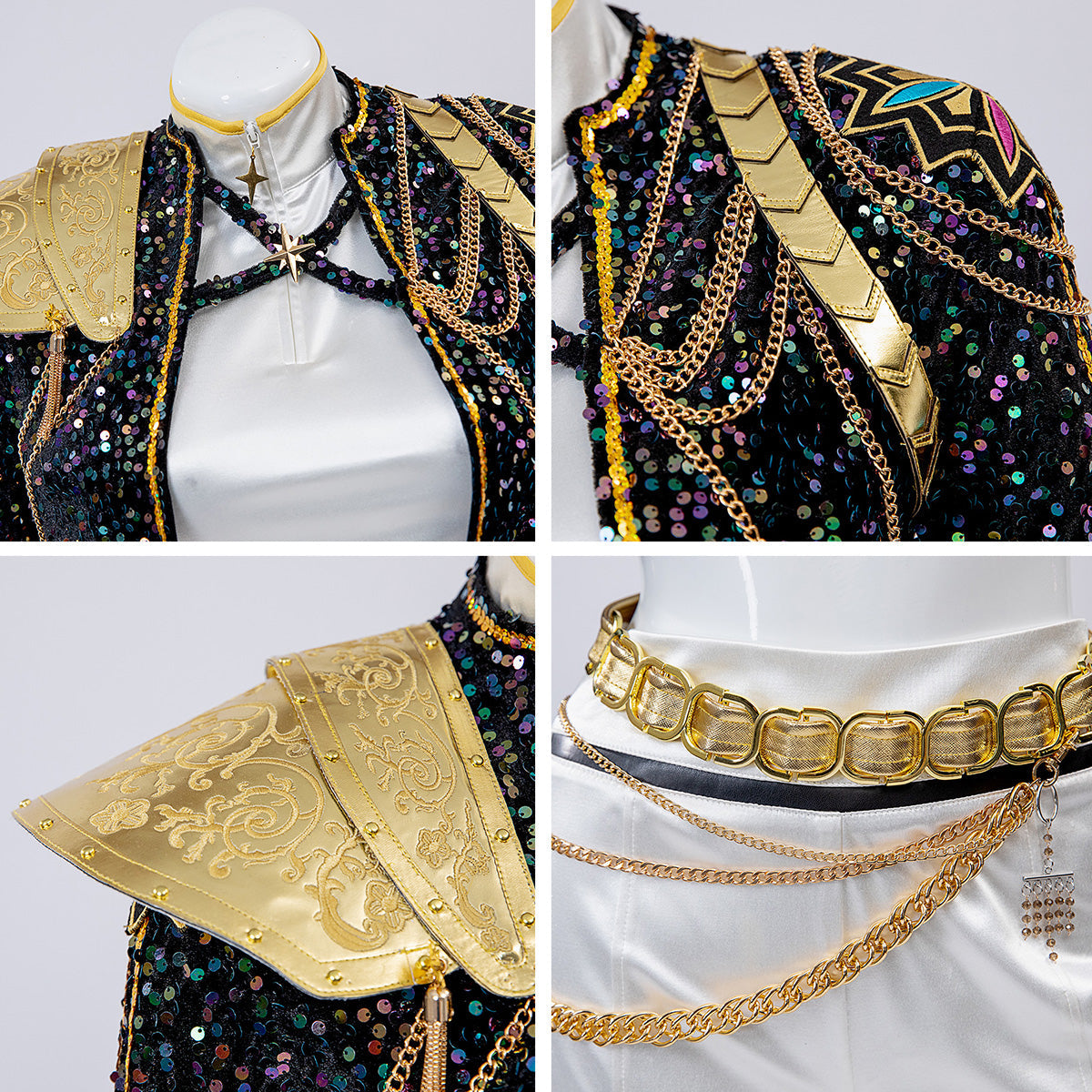 KPop Rumi Costume Golden Black White Dance Outfit Stage Performance Suit