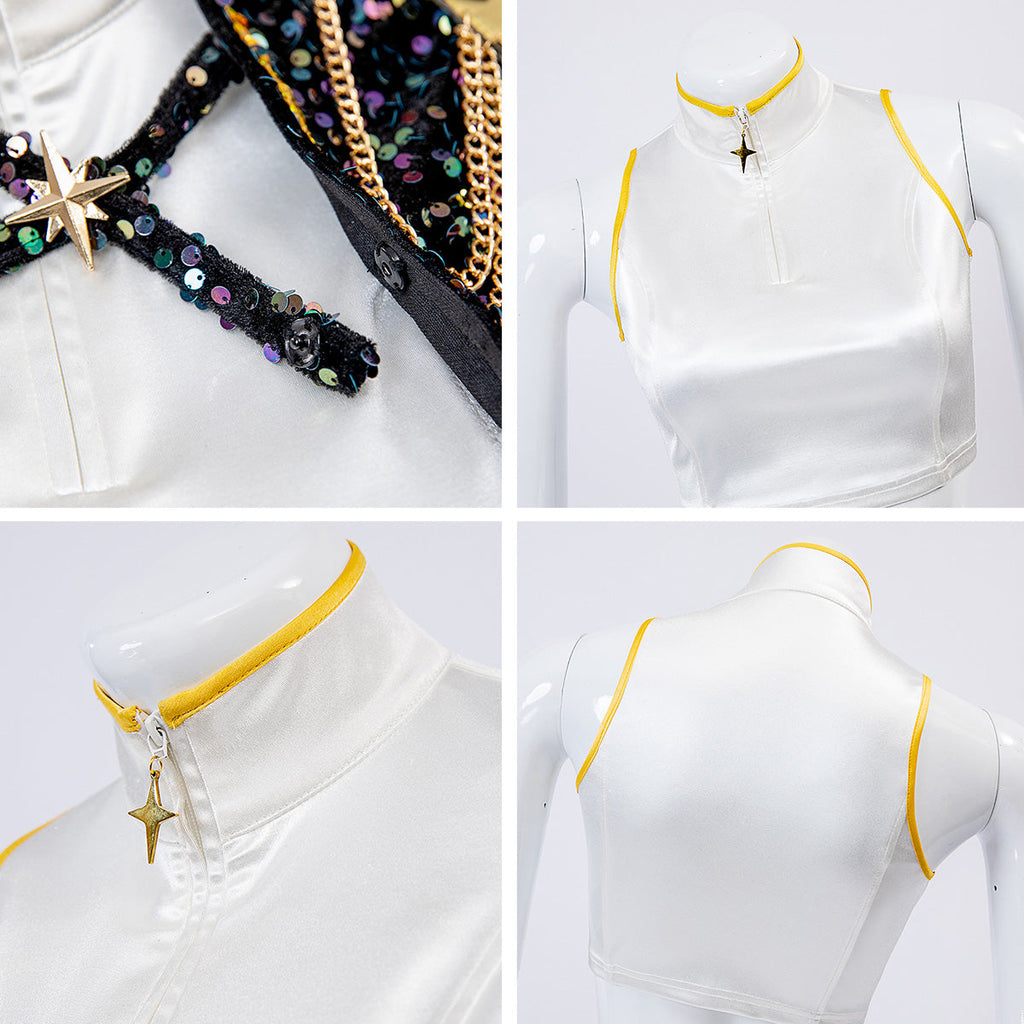 KPop Rumi Costume Golden Black White Dance Outfit Stage Performance Suit