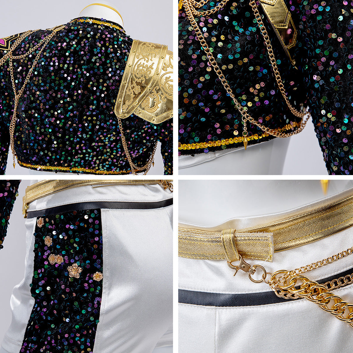 KPop Rumi Costume Golden Black White Dance Outfit Stage Performance Suit