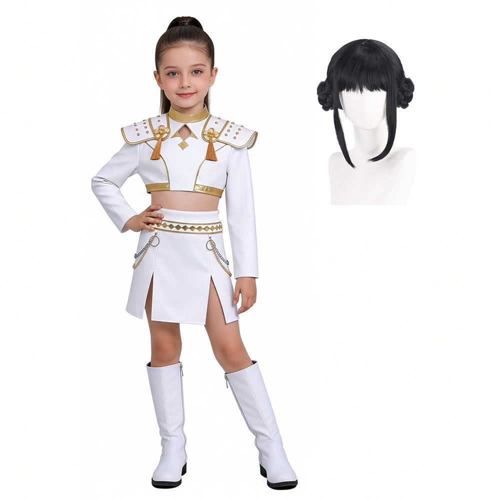 White Pop Stars Cosplay Outfit Stage Performance Dance Suit for Kids Adults Halloween Costume