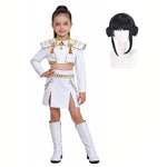 White Pop Stars Cosplay Outfit Stage Performance Dance Suit for Kids Adults Halloween Costume
