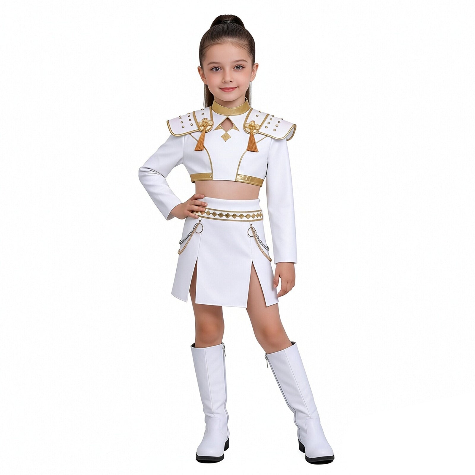 White Pop Stars Cosplay Outfit Stage Performance Dance Suit for Kids Adults Halloween Costume