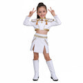 White Pop Stars Cosplay Outfit Stage Performance Dance Suit for Kids Adults Halloween Costume