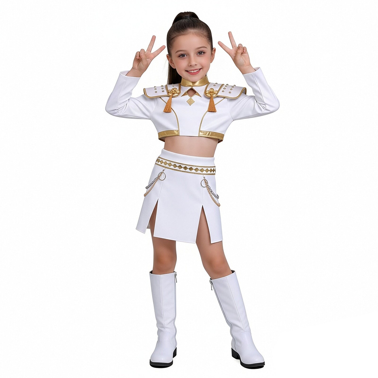 White Pop Stars Cosplay Outfit Stage Performance Dance Suit for Kids Adults Halloween Costume