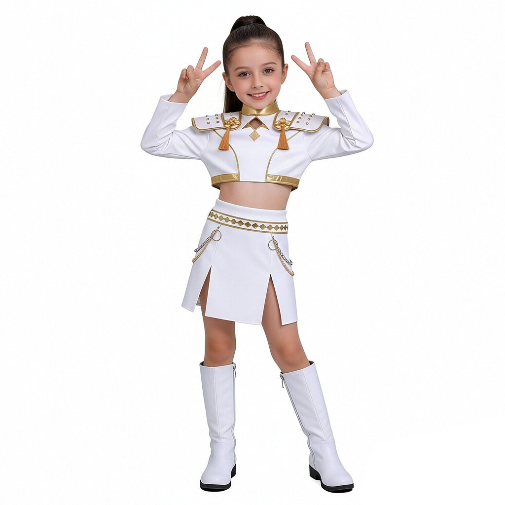 White Pop Stars Cosplay Outfit Stage Performance Dance Suit for Kids Adults Halloween Costume