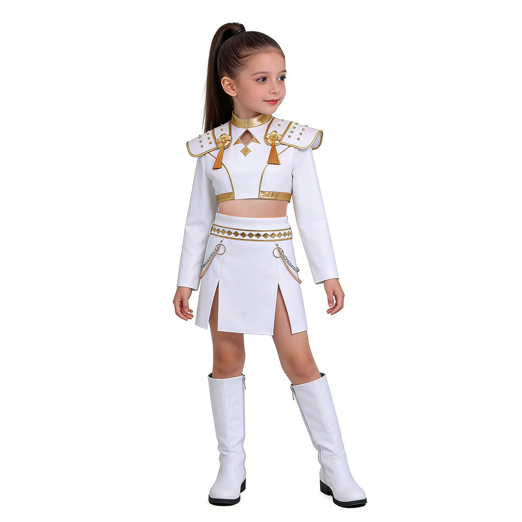White Pop Stars Cosplay Outfit Stage Performance Dance Suit for Kids Adults Halloween Costume