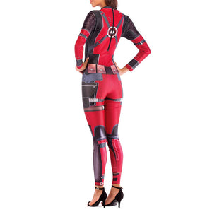 Lady Deady Pool Cosplay Costume Women Red Jumpsuit and Helmet for Halloween Party