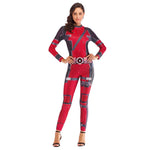 Lady Deady Pool Cosplay Costume Women Red Jumpsuit and Helmet for Halloween Party