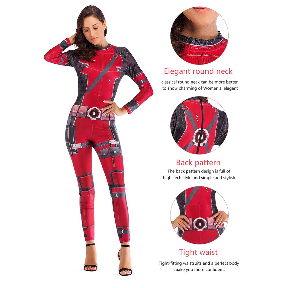 Lady Deady Pool Cosplay Costume Women Red Jumpsuit and Helmet for Halloween Party