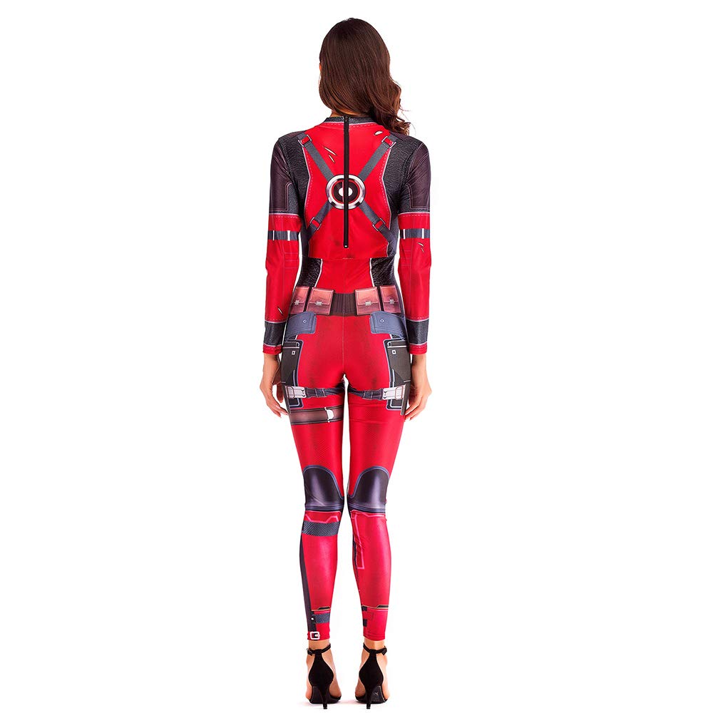 Lady Deady Pool Cosplay Costume Women Red Jumpsuit and Helmet for Halloween Party