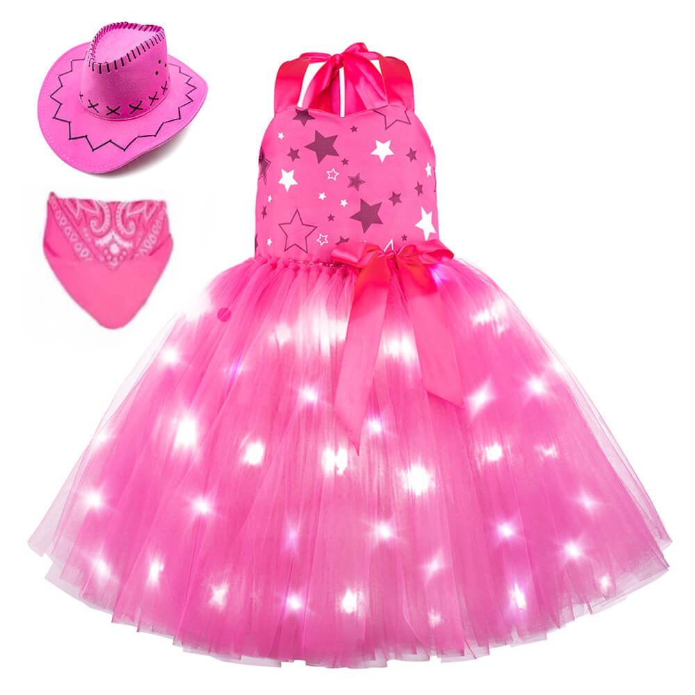 Kids Light-up Cowgirl Dress Fancy Barbara LED Tutu Dress Girls Dress Up Cosplay Costumes
