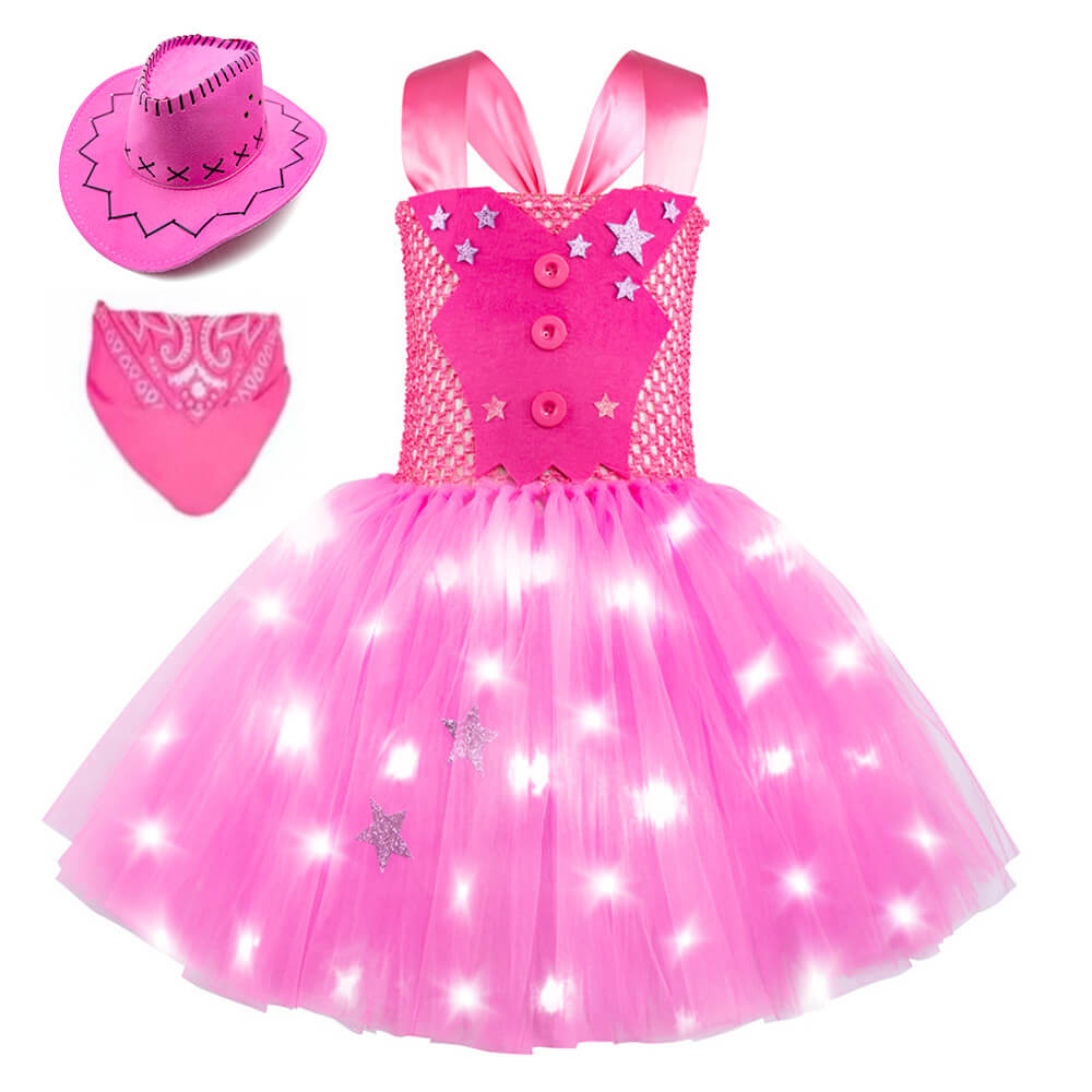 Kids Light-up Cowgirl Dress Fancy Barbara LED Tutu Dress Girls Dress Up Cosplay Costumes