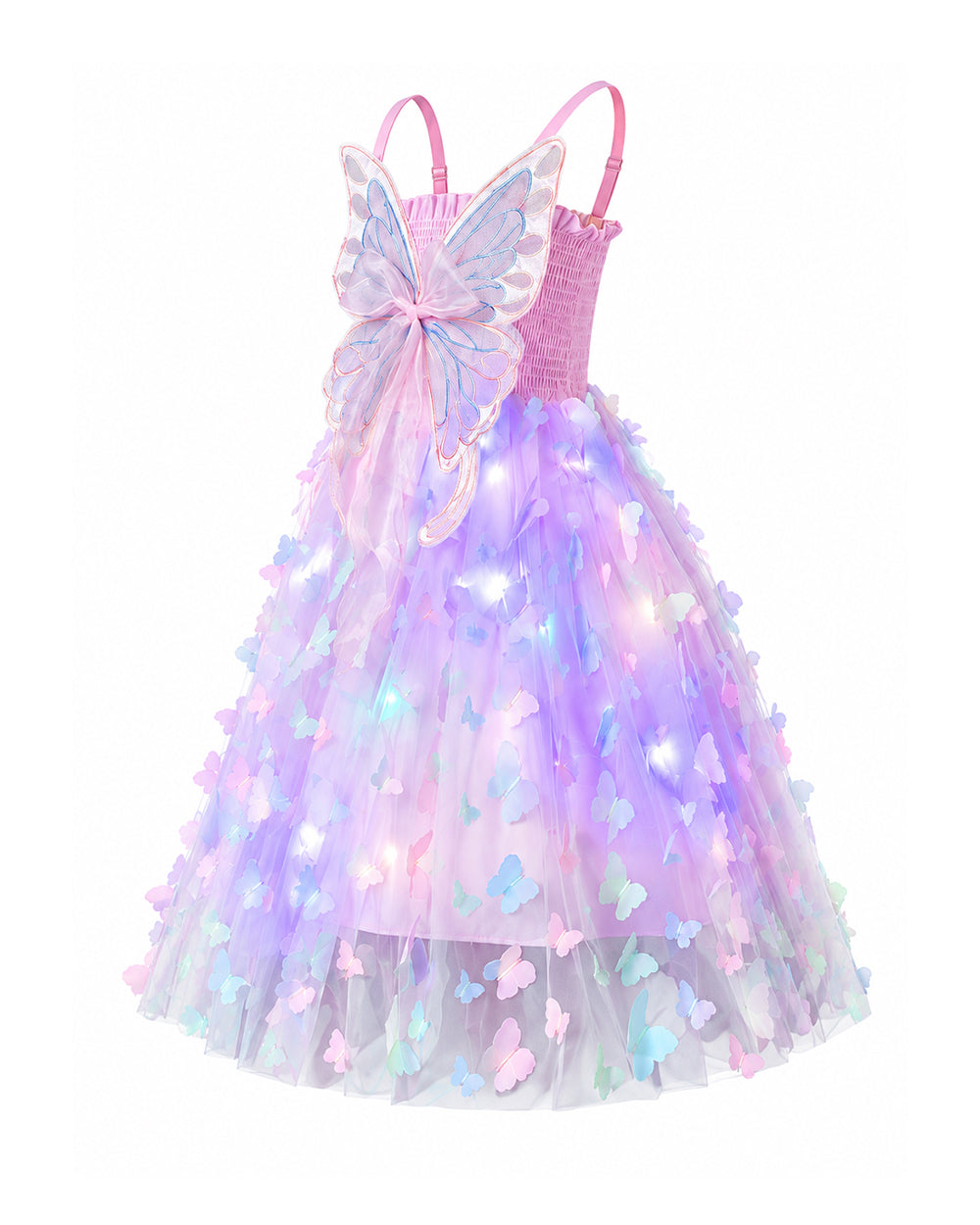 Girls Light Up Dress Sparkly Fairy Butterfly Tulle Dress with 3D Wing and Lights for Halloween Carnival Birthday Parties